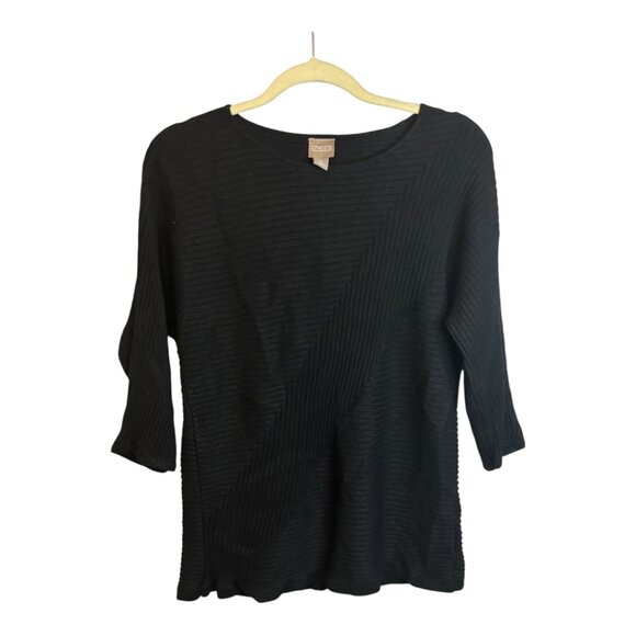 Chico's Sweater Women's Size Medium Ribbed Black Chico's 1 - Picture 1 of 4